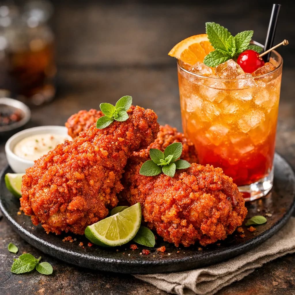 Spicy Double-Crunch Chicken Drumsticks with Mai-Tai Cooler