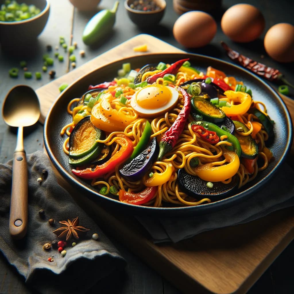 Spicy Egg Noodle Stir-Fry