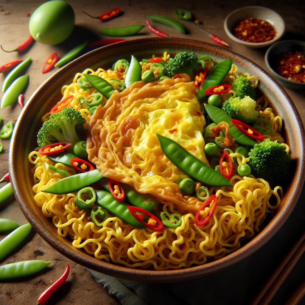 Spicy Egg and Vegetable Noodles