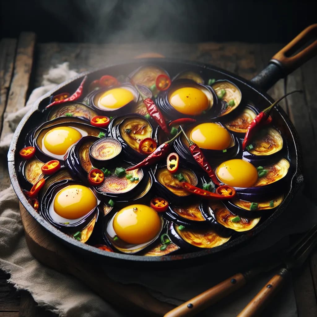 Spicy Eggplant and Egg Skillet