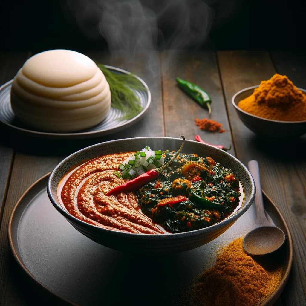 Spicy Egusi Stew with Eba