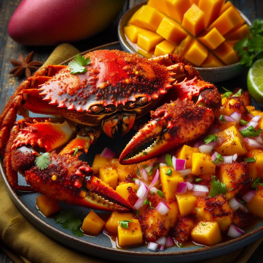 Spicy Fried King Crab with Mango Salsa