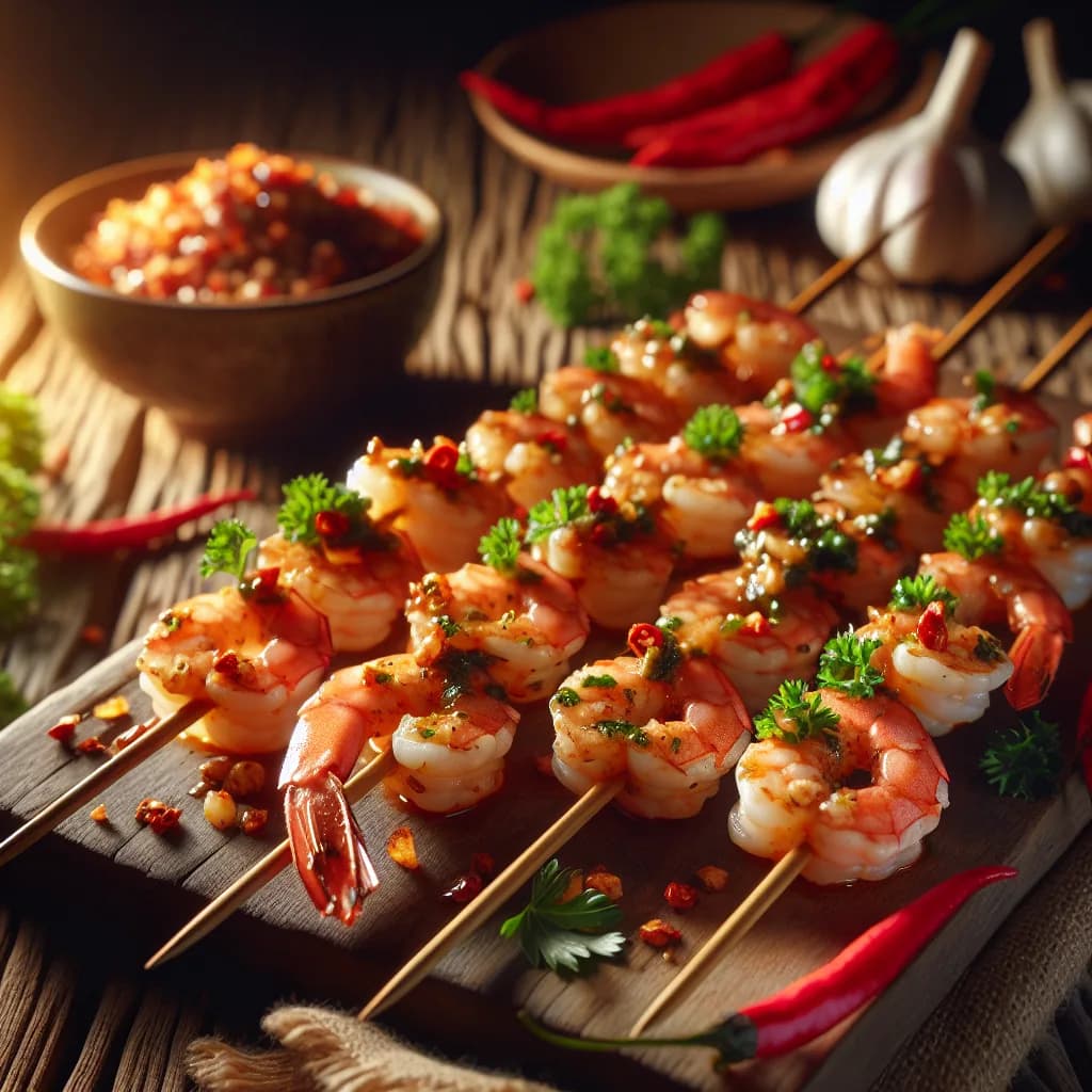 Spicy Garlic Shrimp Skewers