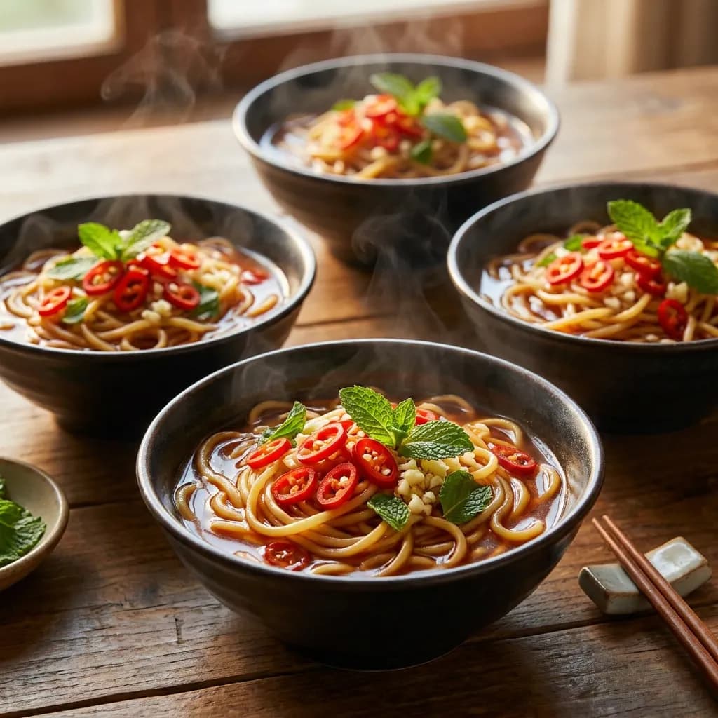 Spicy Garlic Soy Ramen with Fresh Mint