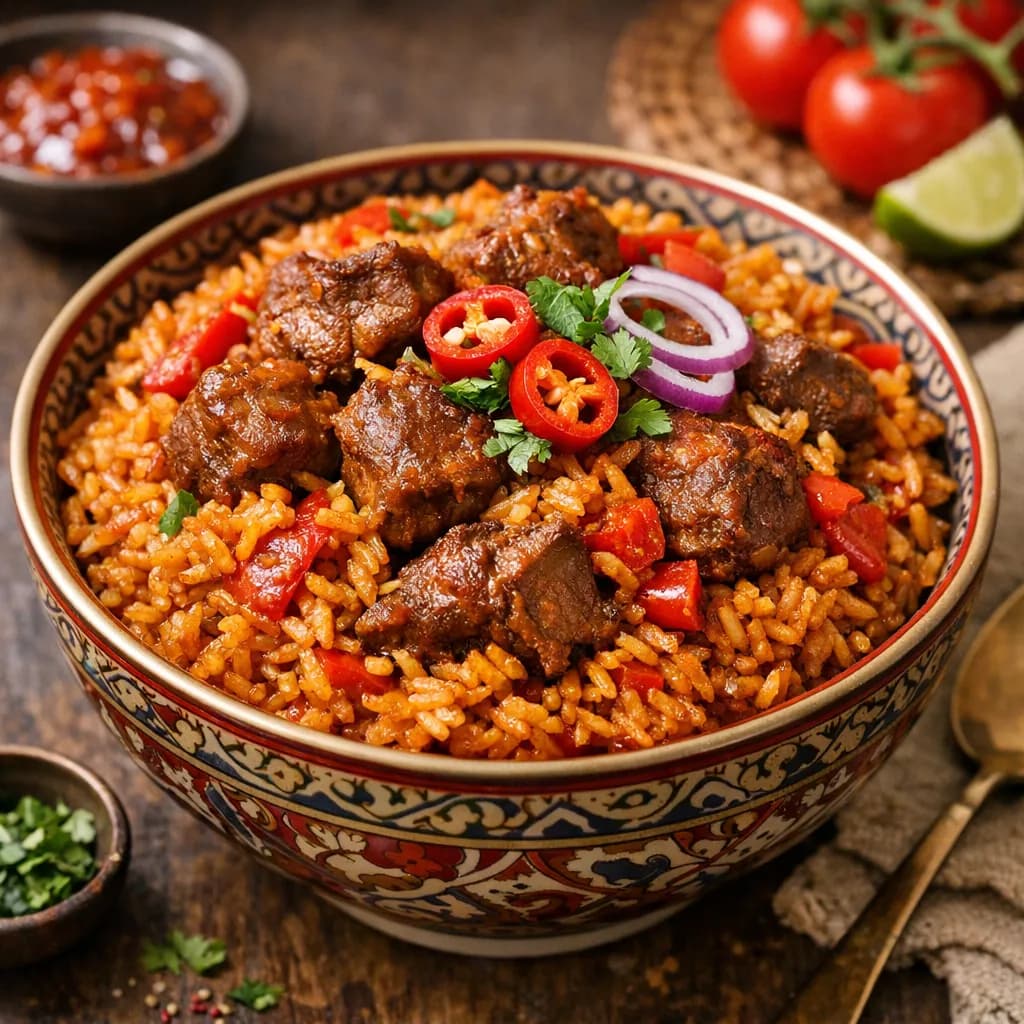 Spicy Goat Meat Jollof Rice