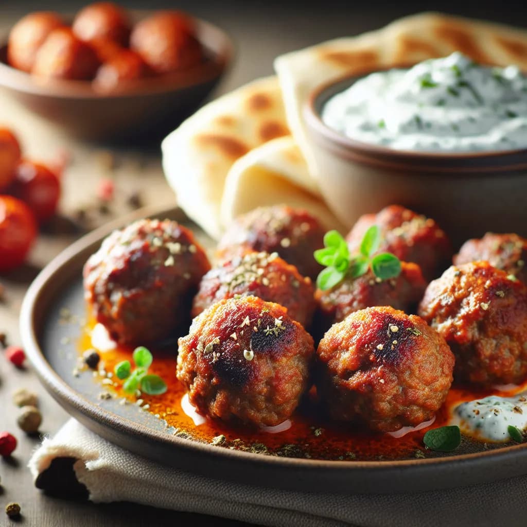 Spicy Greek Meatballs with Tzatziki