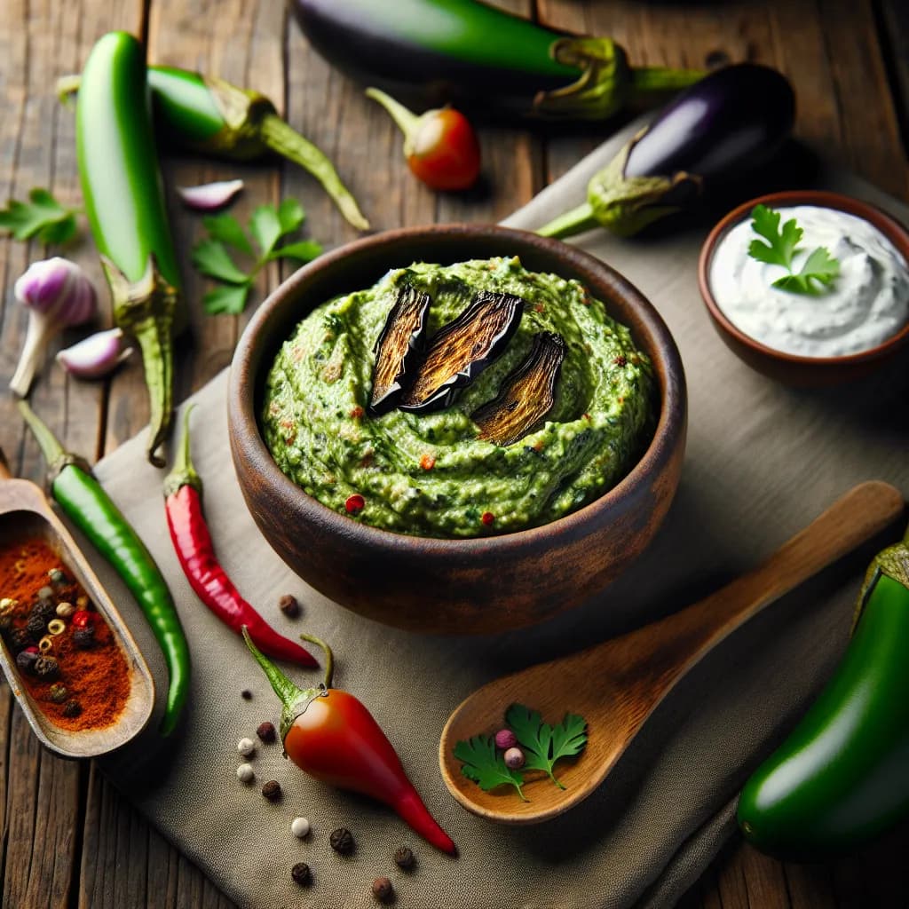 Spicy Green Aubergine and Yogurt Dip