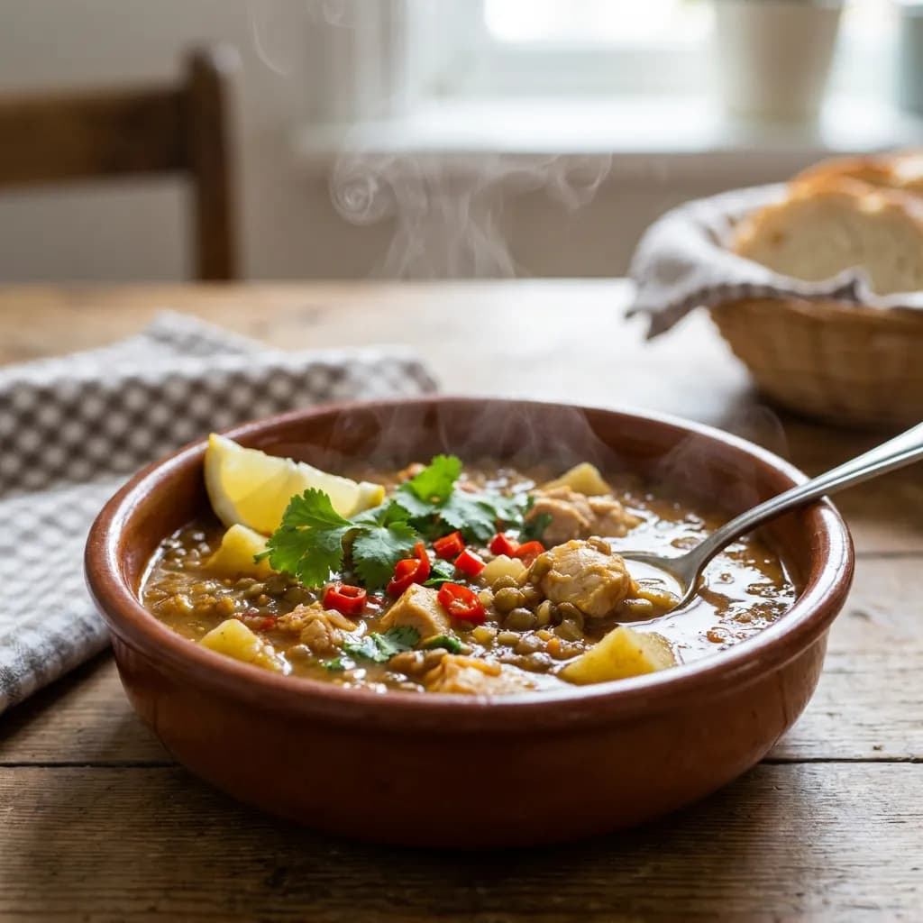Spicy Halal Chicken, Potato and Lentil Soup