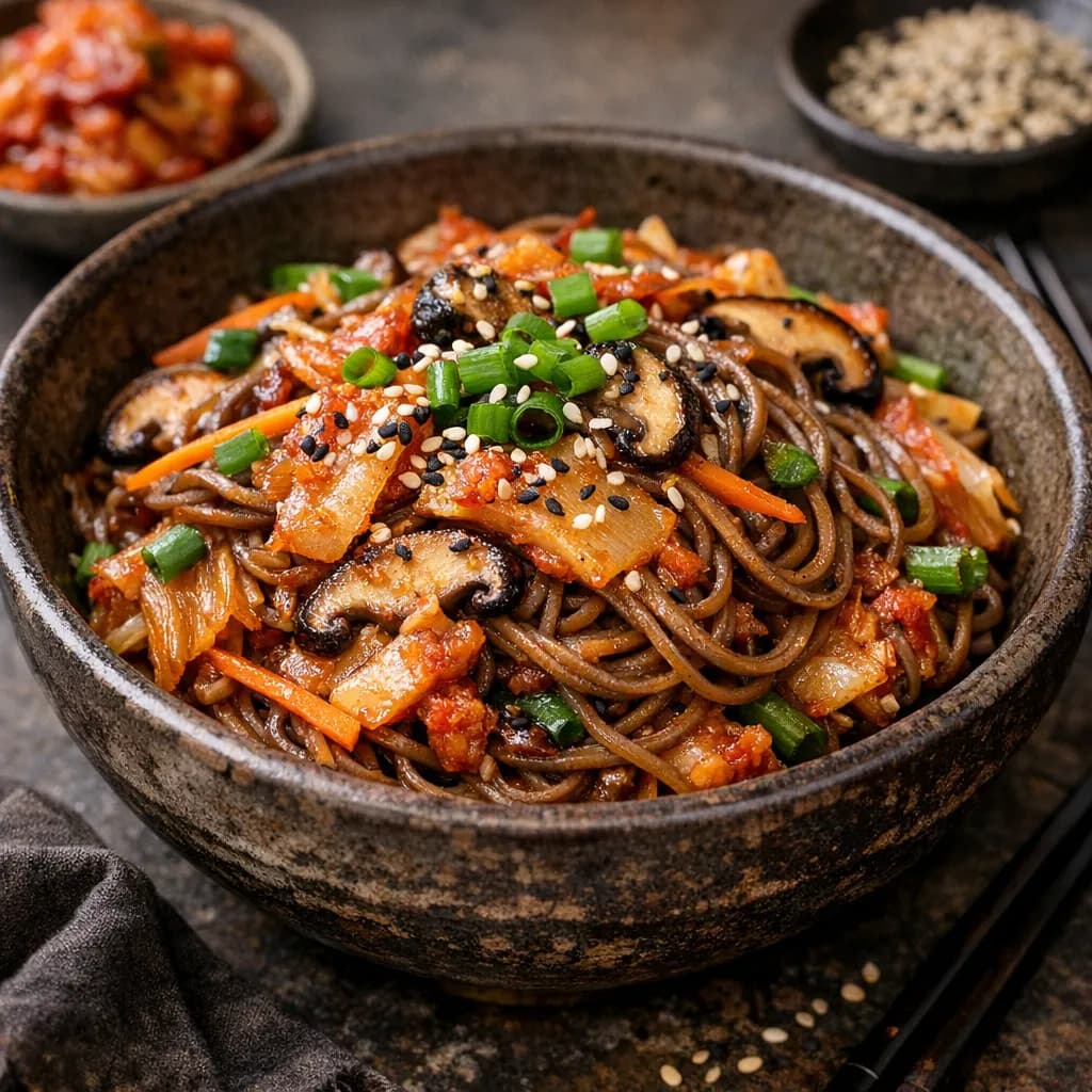 Spicy Korean Kimchi Noodle Stir-Fry