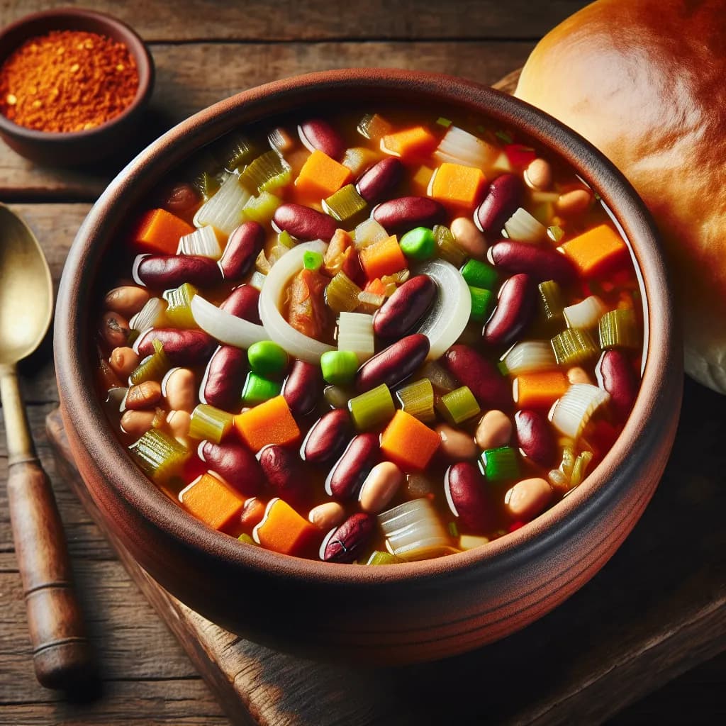 Spicy Kosher Pork and Bean Soup with Hot Dogs