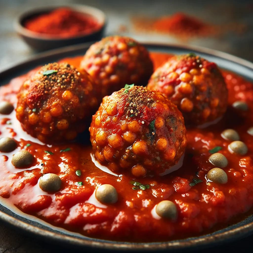 Spicy Lentil Balls with Tomato Sauce