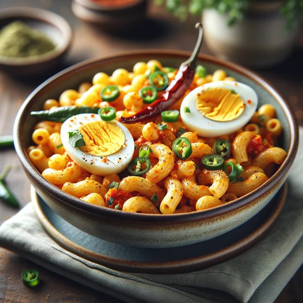 Spicy Macaroni with Tomato and Egg