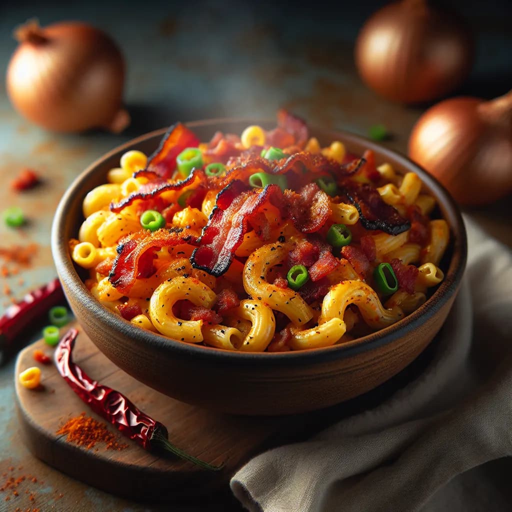 Spicy Macarrão with Bacon and Onion