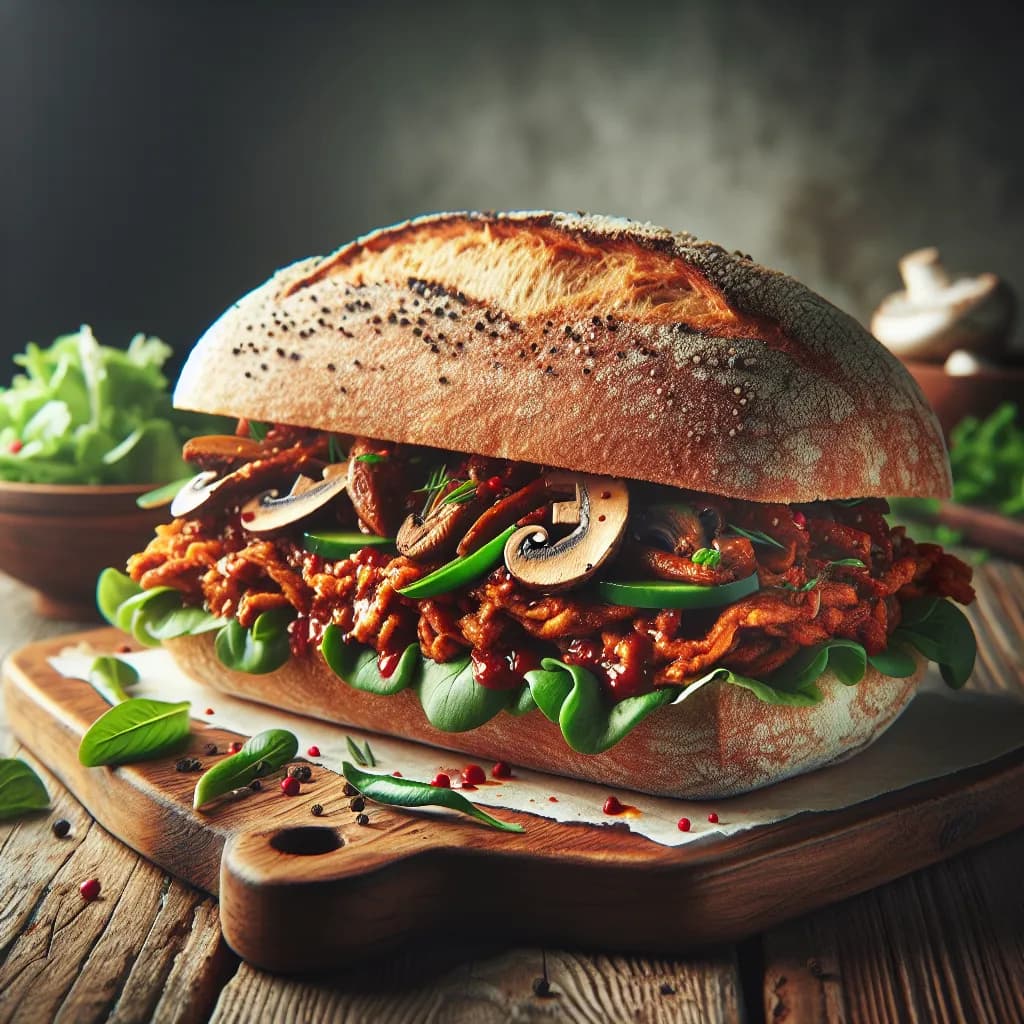 Spicy Meat and Mushroom Sandwich