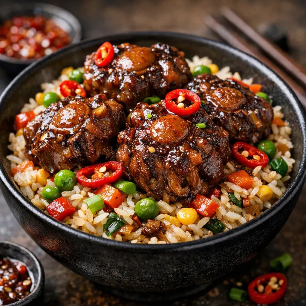 Spicy Oxtail and Vegetable Rice Bowl
