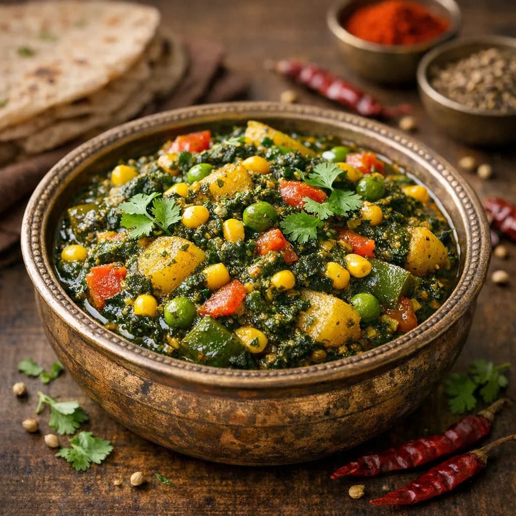 Spicy Palak Corn Capsicum Sabzi