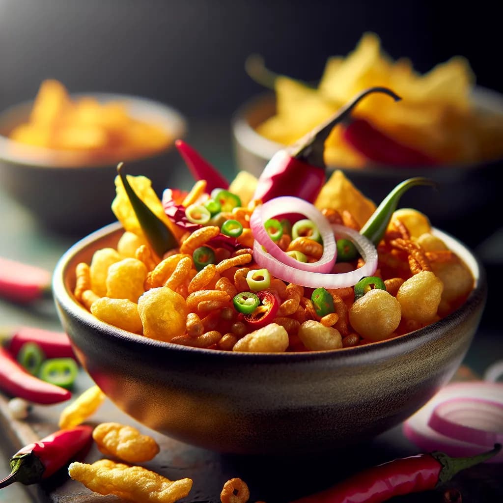 Spicy Potato Onion and Puffed Rice Snack