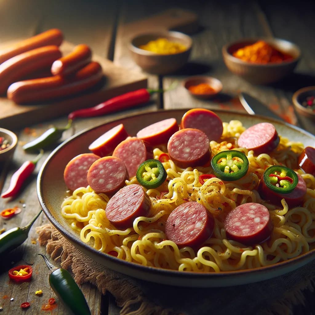 Spicy Sausage and Egg Noodles