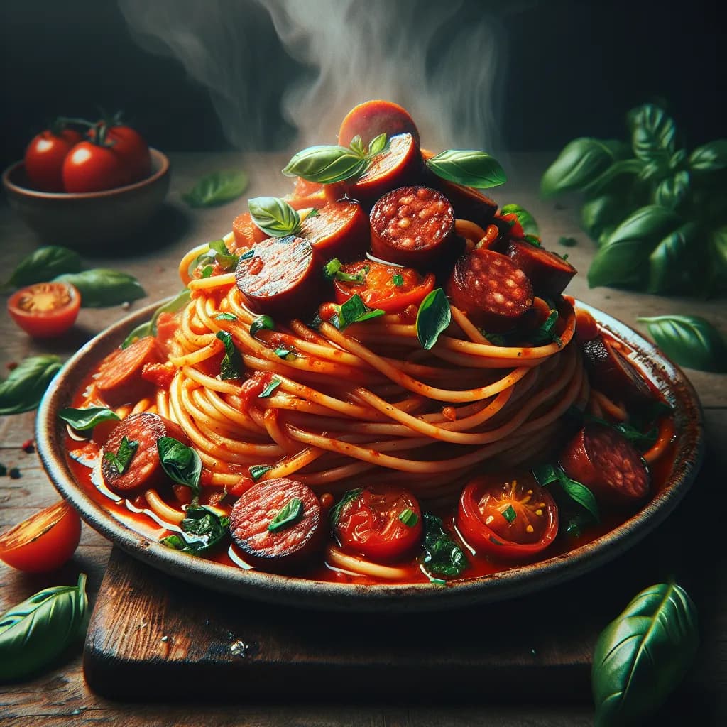 Spicy Sausage and Tomato Noodles