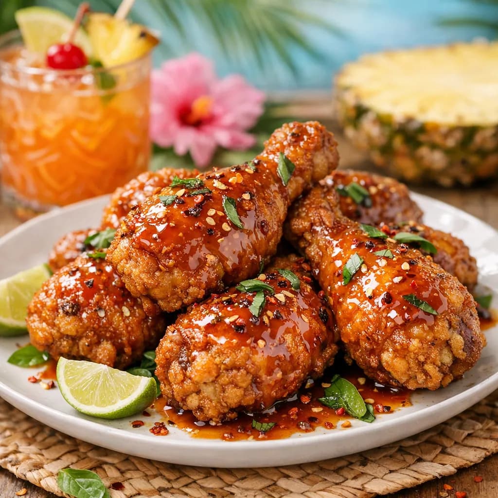 Spicy Sicilian Buttermilk Fried Chicken with Mai-Tai Glaze