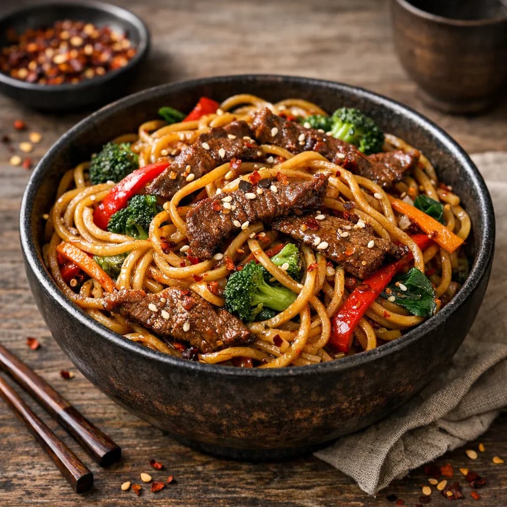 Spicy Szechuan Beef Lo Mein