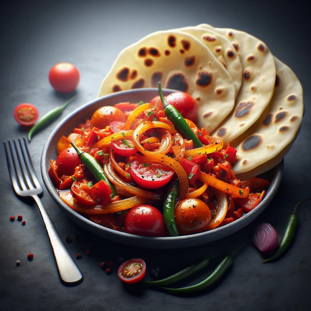 Spicy Tomato and Onion Stir-Fry with Chapati