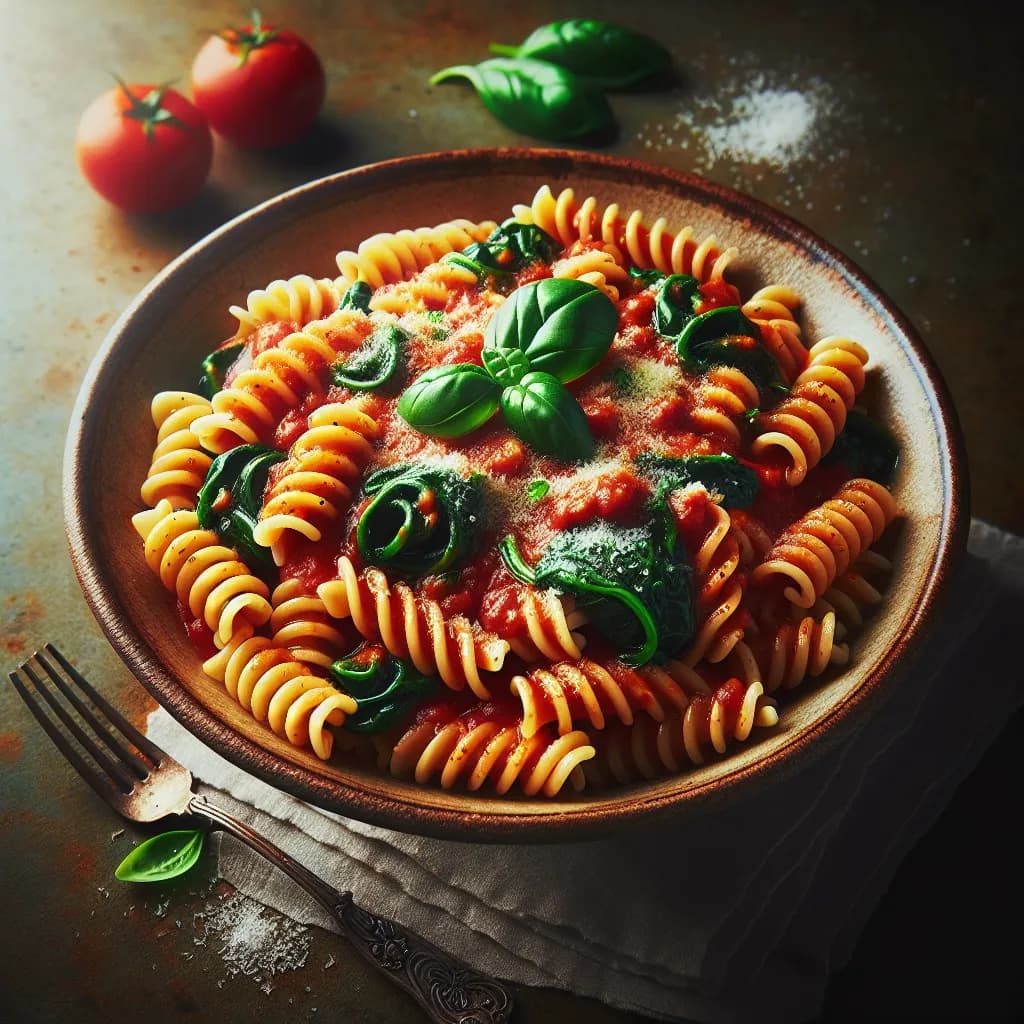 Spicy Tomato and Spinach Fusilli