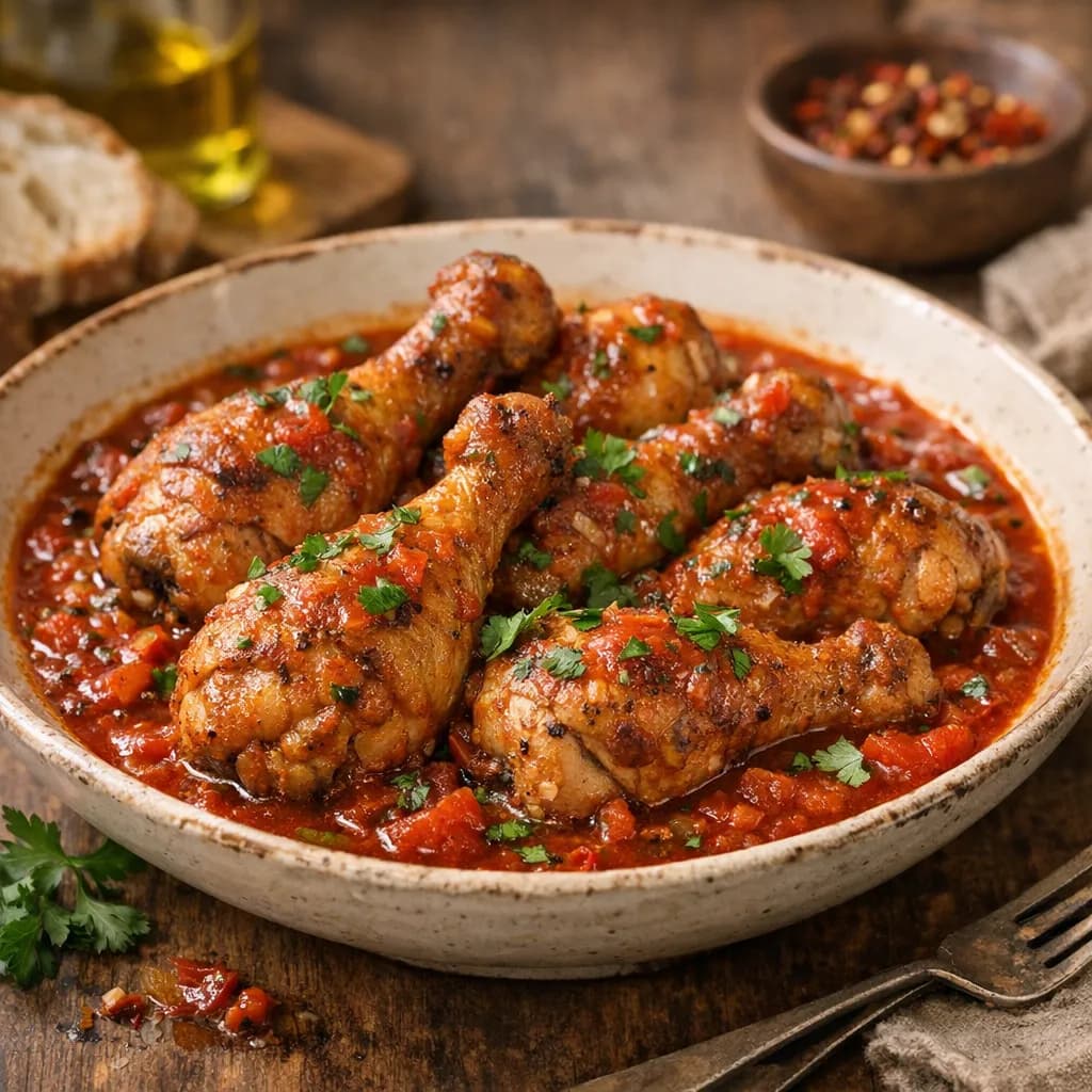 Spicy Tomato-Braised Chicken Drumsticks