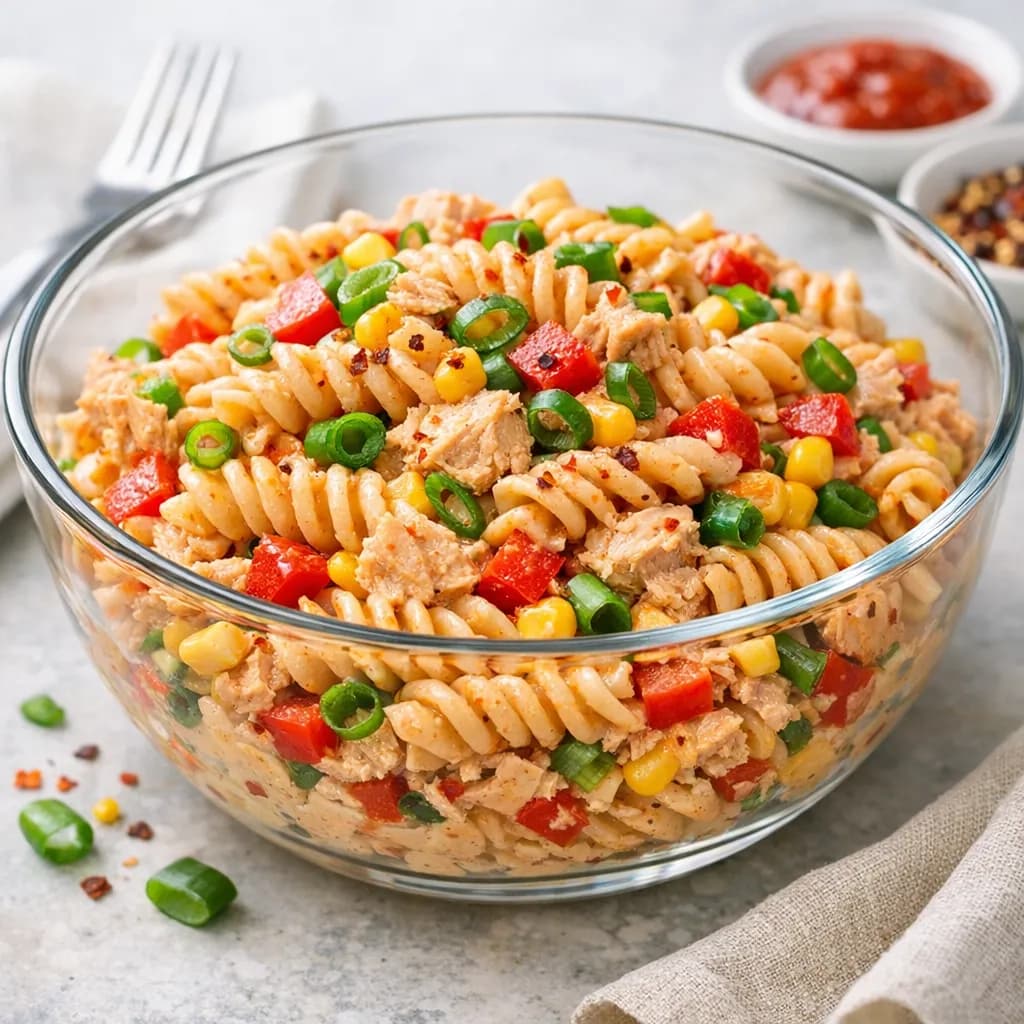 Spicy Tuna Pasta Salad with Corn