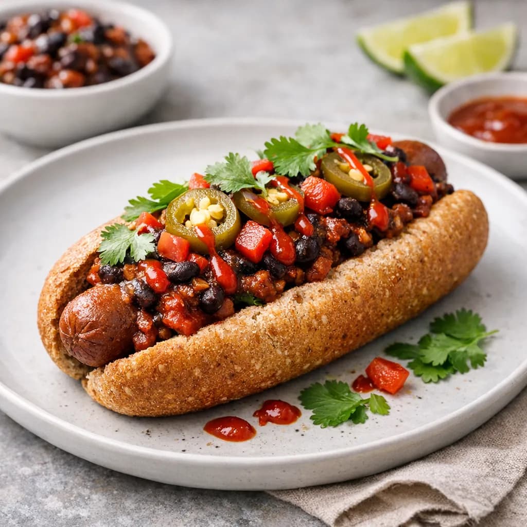 Spicy Vegan Chilli Hot Dog