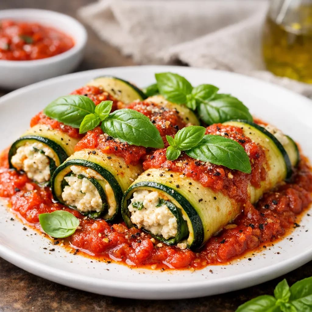 Spicy Vegan Zucchini Lasagna Rolls