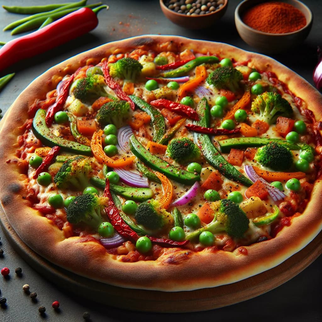 Spicy Veggie Bread Pizza