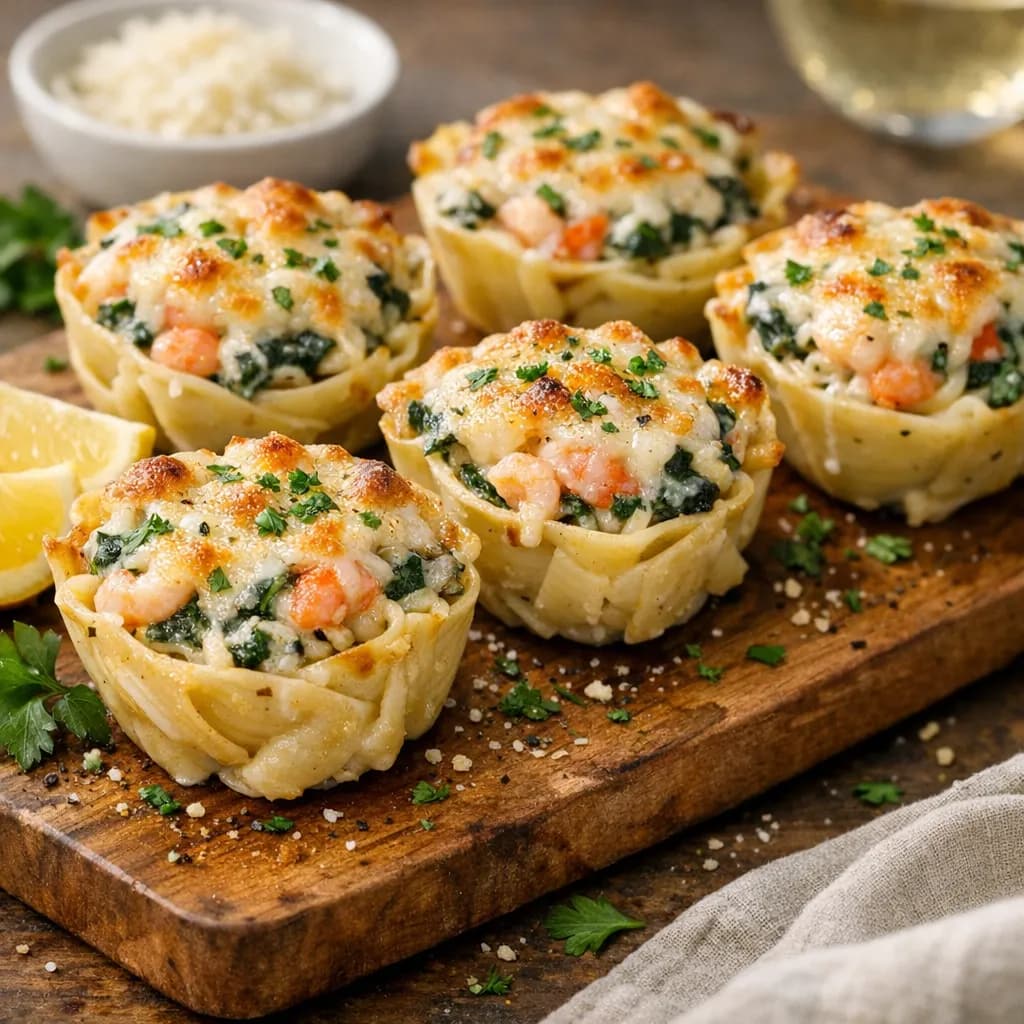 Spinach & Seafood Alfredo Pasta Cups
