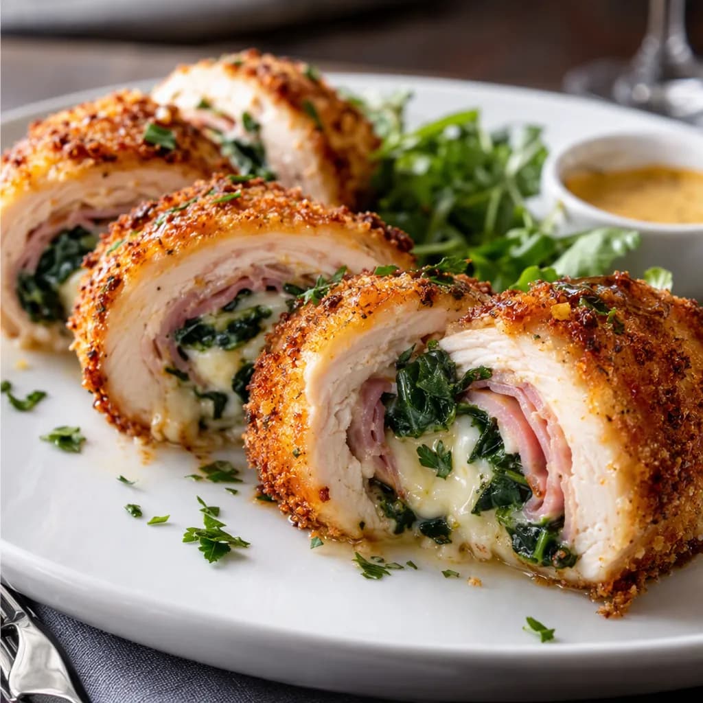Spinach and Gruyere Chicken Cordon Bleu Roll-Ups