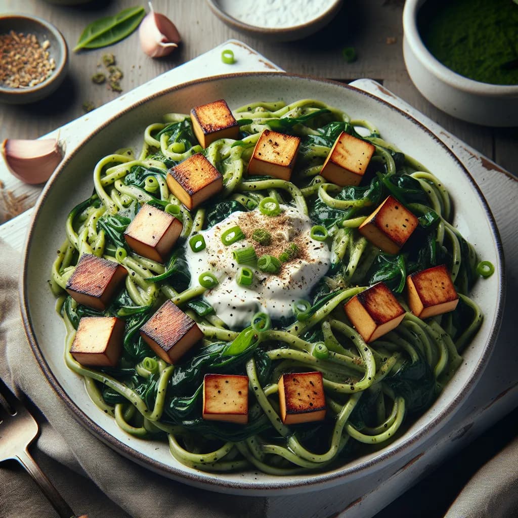 Spinat-Nudeln mit Räuchertofu