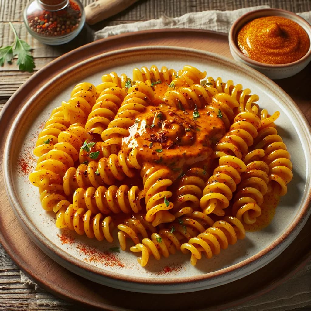 Spirelli mit Paprika-Senf-Sauce