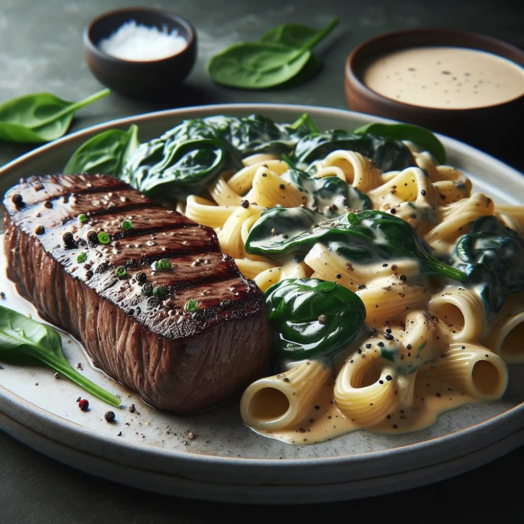 Steak and Spinach Alfredo Pasta