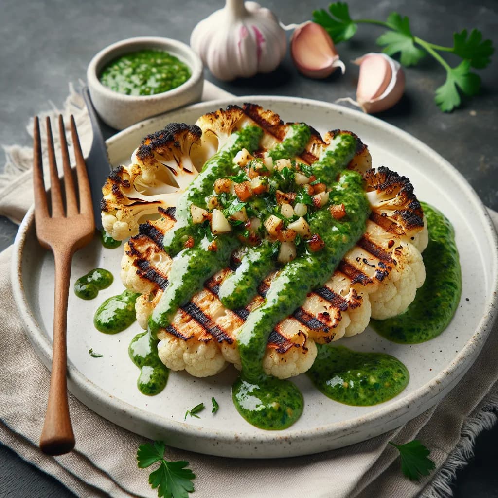 Steak de chou-fleur grillé à la sauce chimichurri