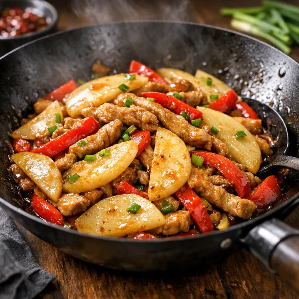 Stir-Fried Kohlrabi with Pork and Peppers