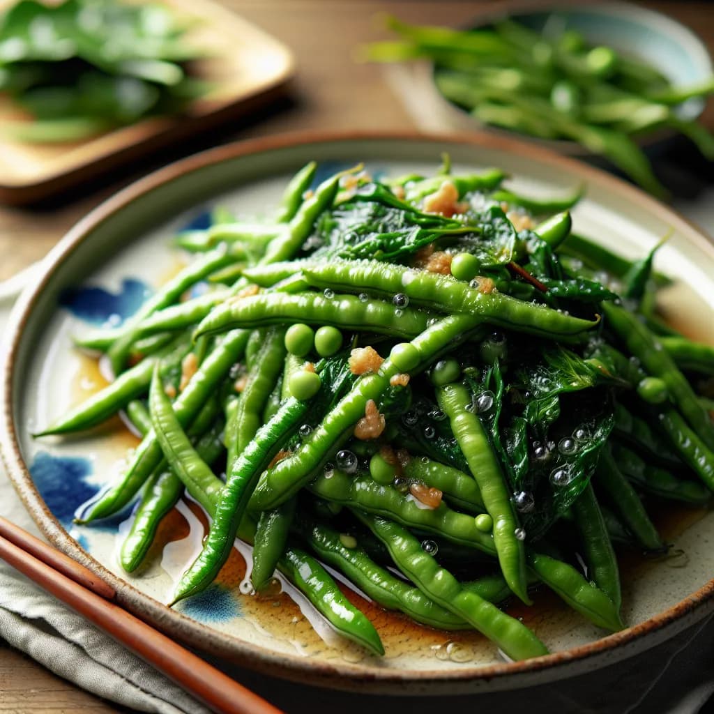 Stir-Fried Long Beans with Leafy Greens
