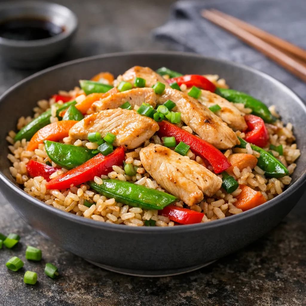 Straw Rice and Chicken Stir-Fry