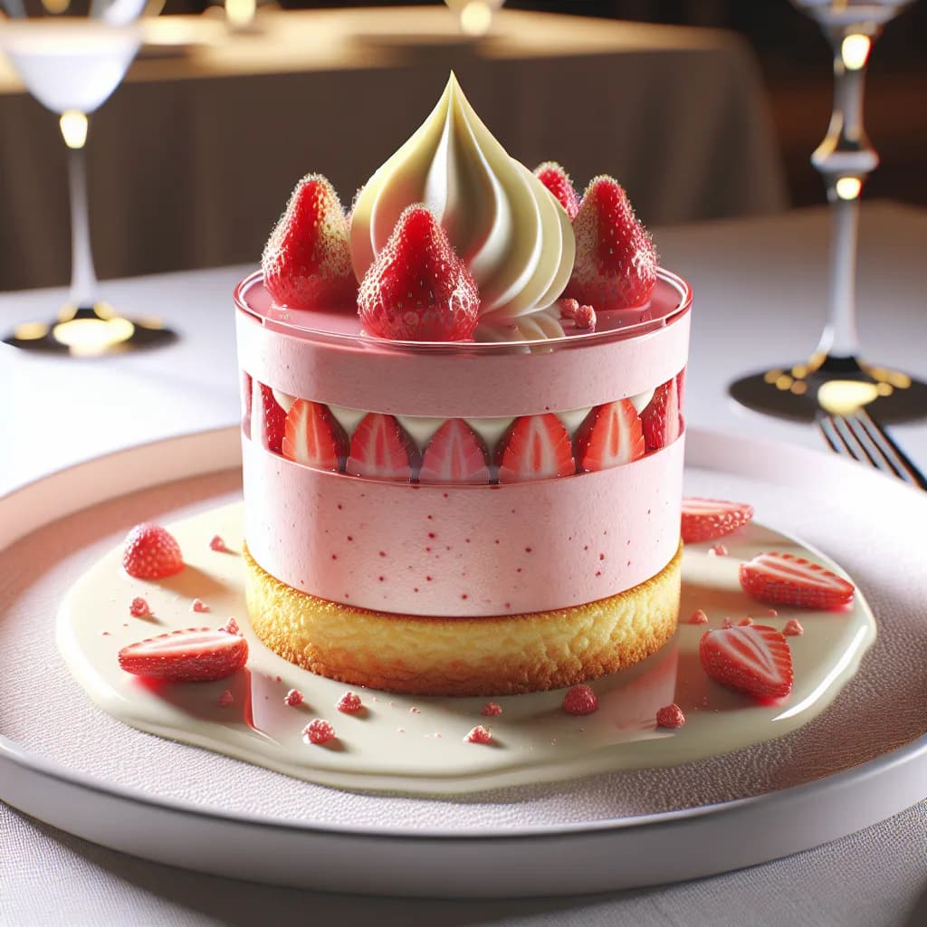 Strawberry Mousse with Vanilla Compote on Shortbread Base