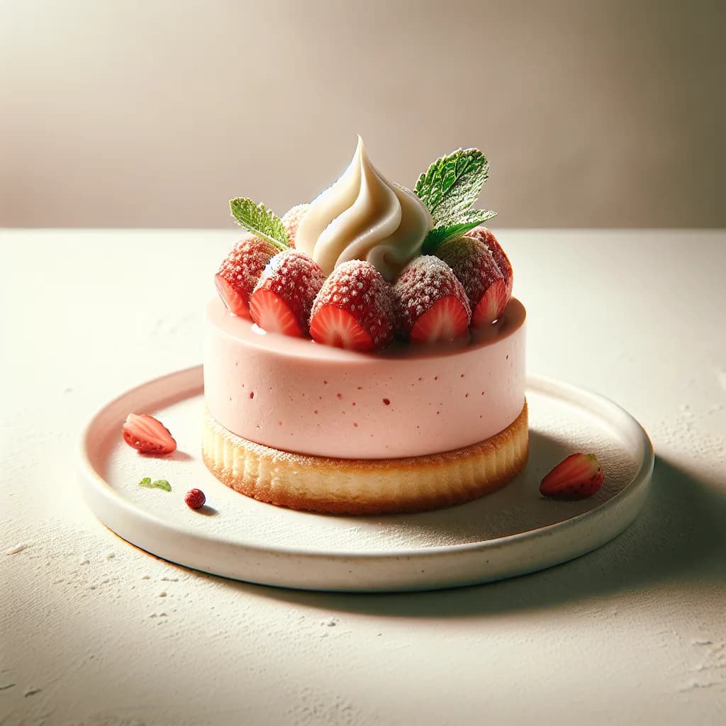 Strawberry Mousse with Vanilla Compote on Shortbread Base