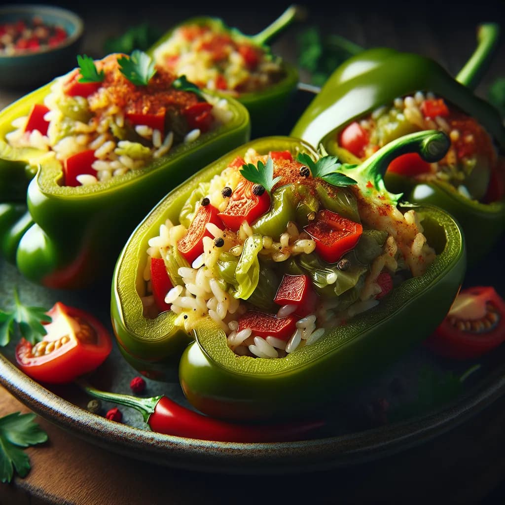 Stuffed Green Peppers with Cabbage