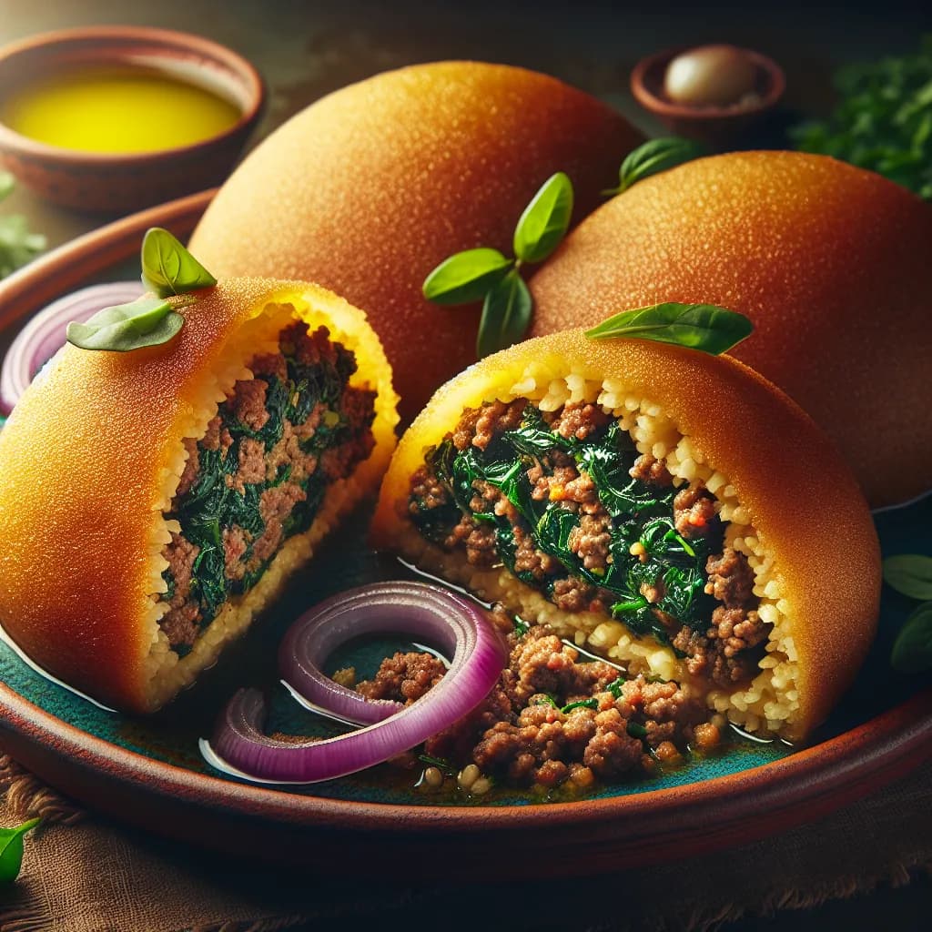 Stuffed Kibbeh with Spinach and Beef