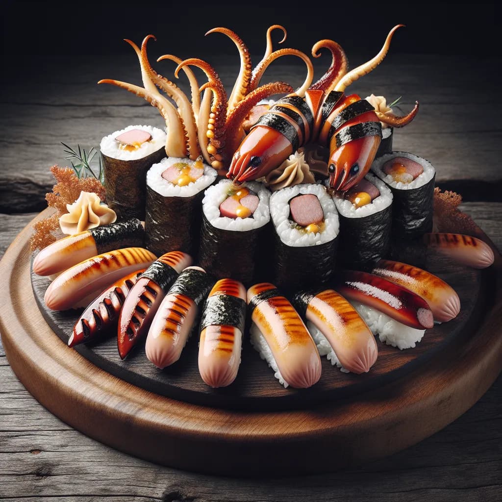 Sushi aux Saucisses et Seiche Grillée