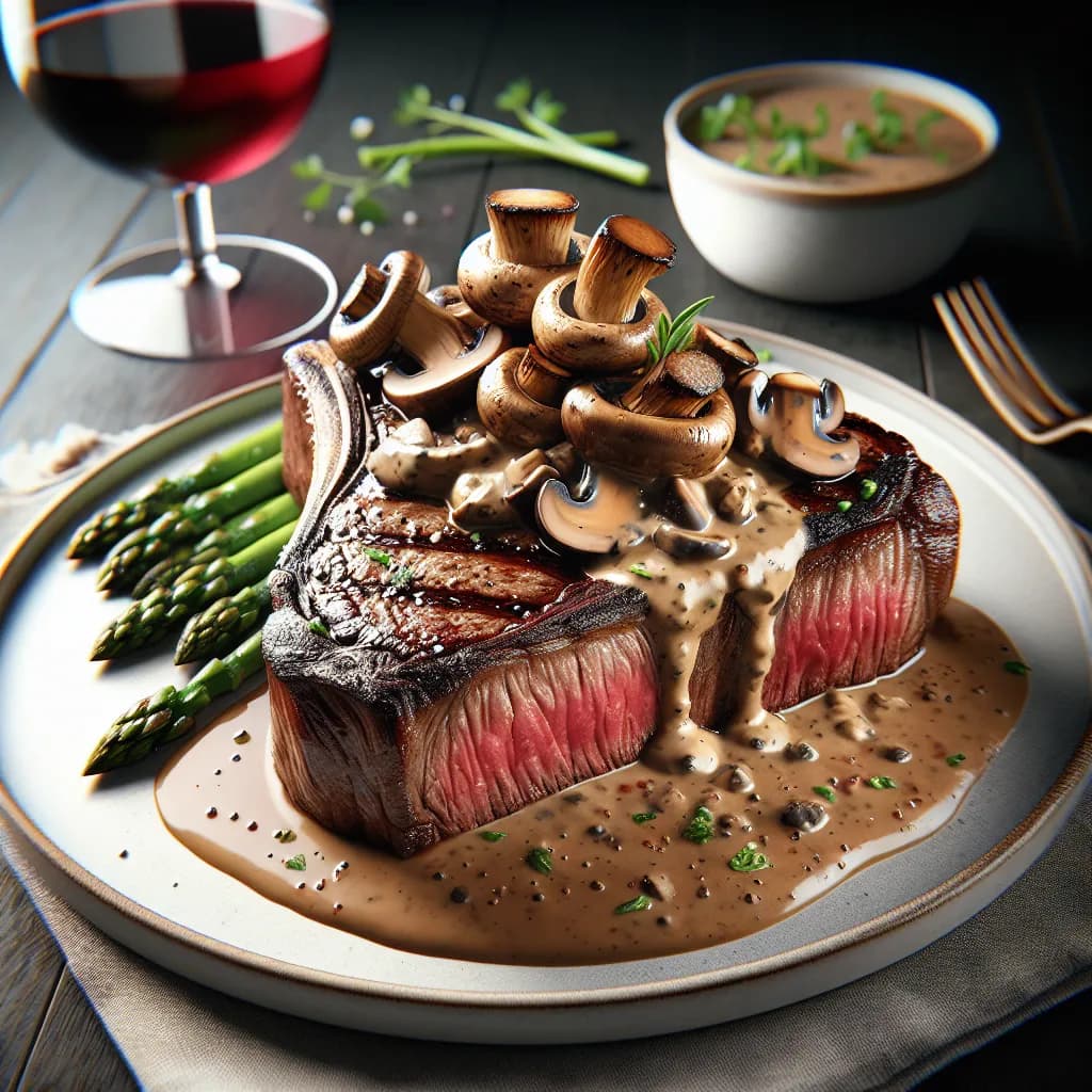 T-Bone Steak with Mushroom Sauce
