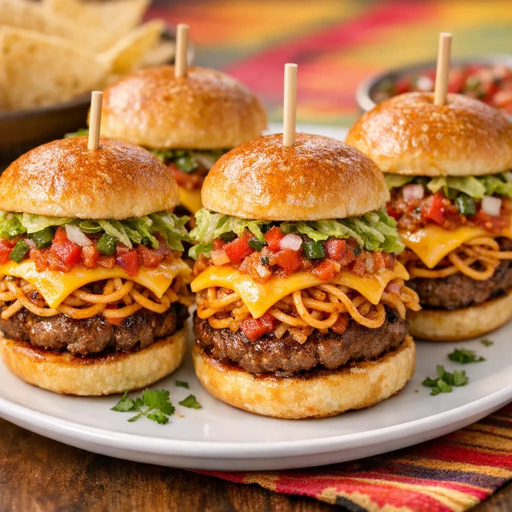 Taco Spaghetti Burger Sliders