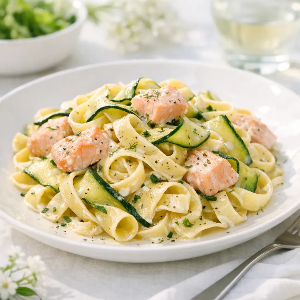 Tagliatelles au saumon et courgettes