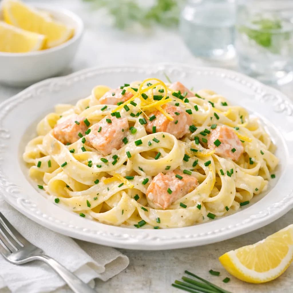 Tagliatelles au saumon, citron et ciboulette